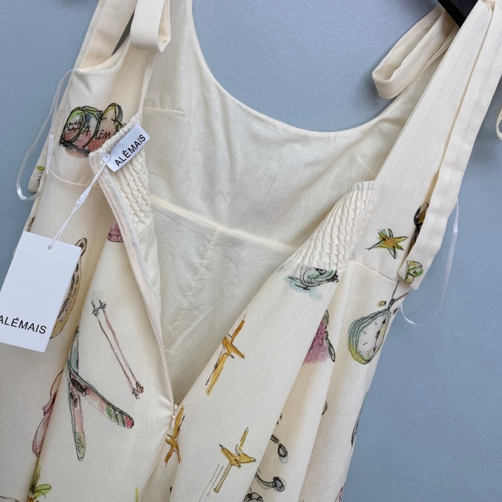 Alemais Cream Midi Dress with Multicolor Illustration Print - Picture 9 of 9